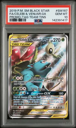 Pokemon Black Star Celebi & Venusaur GX Tag Team Promo SM167 PSA 10 - Image 1