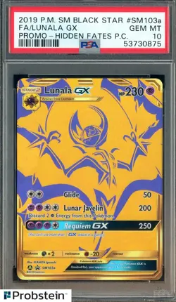 2019 Pokemon SM Black Star Promo Hidden Fates PC #SM103a FA Lunala GX PSA 10 - Image 1