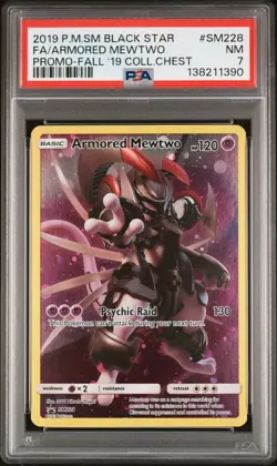 2019 POKEMON SM BLACK STAR PROMO #SM228 FULL ART/ARMORED MEWTWO PSA 7 - Image 1