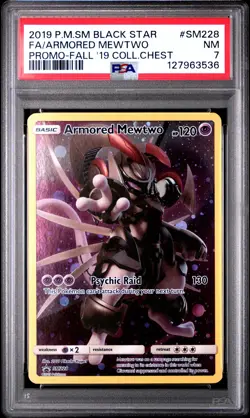 2019 POKEMON SM BLACK STAR PROMO #SM228 FULL ART/ARMORED MEWTWO PSA 7 - Image 1