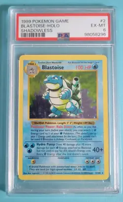 PSA 6 EX-MT Blastoise 002/102 Base Set Shadowless Holo Rare 1999 Pokemon - Image 1