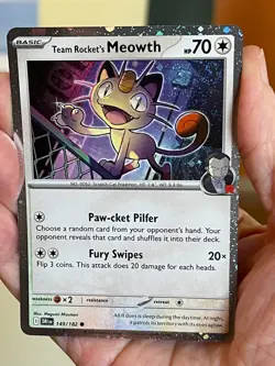 POKEMON TEAM ROCKET'S MEOWTH 149/182 COMMON COSMOS HOLO WITH SWIRL NM CARD - Image 1
