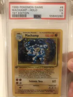 Pokemon Machamp First Edition Base Set Unlimited Holo Rare #8 PSA 5 - Image 1