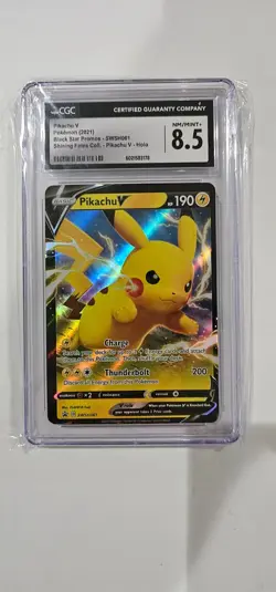 Pokemon TCG SWSH061 Pikachu v Black Star Promos Holo Card Near Mint CGC 8.5 - Image 1