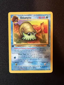 1st Edition Omanyte 52/62 Fossil Pokemon Card Near Mint/Mint (pulled from pack) - Image 1
