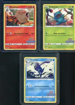 Lot of (3) 2022 Pokemon BSP Illustration Contest Bulbasaur Arcanine Greninja - Image 1