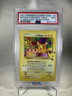 Birthday Pikachu 24 PSA 9 HOLO 2021 Pokemon Celebrations MINT - Image 1