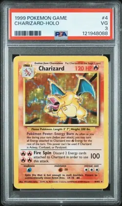 1999 POKEMON BASE SET UNLIMITED #4 CHARIZARD-HOLO PSA 3 - Image 1