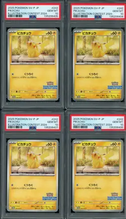 Lot (10) 2025 Pokemon SV-P Illustration contest #242 Pikachu Sequential PSA 10 - Image 1