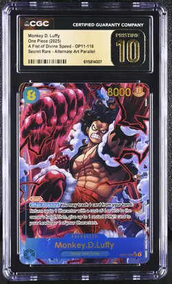 Monkey D Luffy OP11-118 Secret Rare Alt Art CGC Pristine 10 One Piece Parallel - Image 1