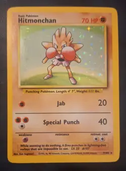Pokemon TCG Base Set Rare Holo Hitmonchan 7/102 Vintage NM - Image 1