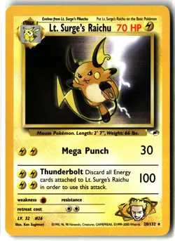 Lt. Surge's Raichu ⭐ 28/132 Rare Gym Heroes 2000 Pokemon NM/LP - Image 1