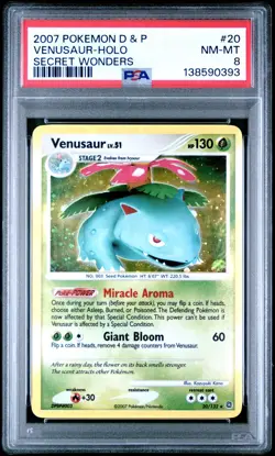 2007 POKEMON DIAMOND & PEARL SECRET WONDERS #20 VENUSAUR-HOLO PSA 8 - Image 1