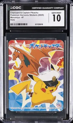 2025 POKEMON HORIZONS STICKERS #7 CHARIZARD & CAPTAIN PIKACHU CGC 10 GEM MINT - Image 1