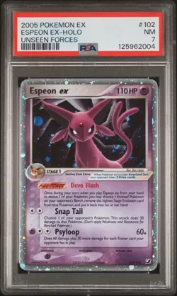 2005 POKEMON EX UNSEEN FORCES #102 ESPEON EX-HOLO PSA 7 - Image 1