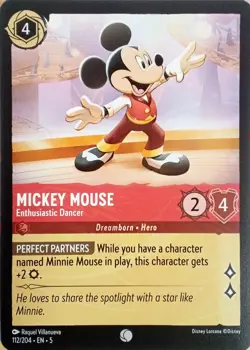112/204 MICKEY MOUSE ENTHUSIASTIC DANCER COMMON DISNEY LORCANA CARD - Image 1