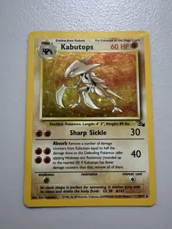 Vintage 1999 Rare Pokemon Fossil 9/62 Kabutops Holo. LP - Image 1
