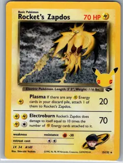 Rocket's Zapdos 15/132 Celebrations: Classic Collection - Pokemon Card - NM - Image 1