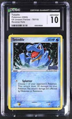 CGC 10 GEM MINT Totodile 2005 EX Unseen Forces 78/115 Reverse Holo Pokemon Card - Image 1
