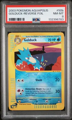 2003 POKEMON AQUAPOLIS #50B GOLDUCK-REVERSE FOIL PSA 8 - Image 1