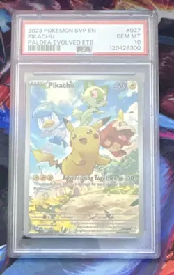 2023 POKEMON SVP EN-SV PALDEA EVOLVED ETB PROMO #027 PIKACHU PSA 10 - Image 1