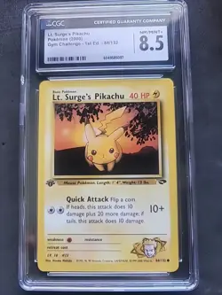 2000 LT SURGE'S PIKACHU #84 POKEMON GYM CHALLENGE 1ST EDITION Graded AGS 8.5 - Image 1
