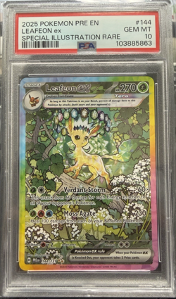 2025 POKEMON PRISMATIC EVOLUTIONS SPECIAL ILLUSTRATION RARE LEAFEON EX PSA 10 - Image 1