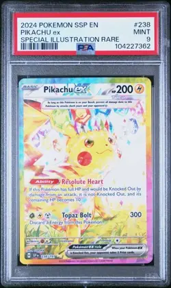 PSA 9 MINT Pikachu EX Surging Sparks SIR Holo 2024 Pokemon 238/191 - Image 1