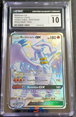 2019 POKEMON SUN & MOON HIDDEN FATES #SV51 FULL ART/RESHIRAM GX CGC 10 - Image 1
