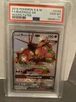 2019 POKEMON SUN & MOON HIDDEN FATES #SV68 FULL ART/BUZZWOLE GX PSA 10 - Image 1