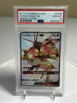 2019 POKEMON SUN & MOON HIDDEN FATES #SV68 FULL ART/BUZZWOLE GX PSA 10 - Image 1