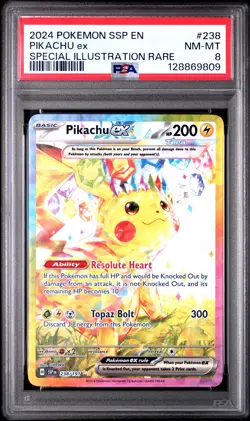 2024 POKEMON SSP EN-SURGING SPARKS SPECIAL ILLUSTRATION RARE PIKACHU EX PSA 8 - Image 1