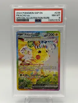 2024 POKEMON SSP EN-SURGING SPARKS SPECIAL ILLUSTRATION RARE PIKACHU EX PSA 8 - Image 1