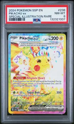 2024 POKEMON SSP EN-SURGING SPARKS SPECIAL ILLUSTRATION RARE PIKACHU EX PSA 8 - Image 1