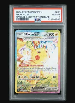 2024 POKEMON SSP EN-SURGING SPARKS SPECIAL ILLUSTRATION RARE PIKACHU EX PSA 8 - Image 1