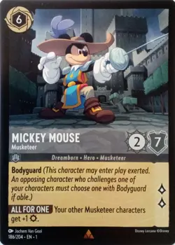 186/204 MICKEY MOUSE MUSKETEER THE FIRST CHAPTER RARE DISNEY LORCANA CARD - Image 1