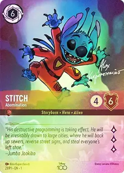 Lorcana SATIN FOIL Stitch - Abomination (Disney 100) - Promotional Cards # 021 - Image 1