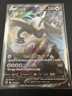 Pokemon TCG Lugia v Alt Art 186/195 Silver Tempest Card, Near Mint Condition - Image 1