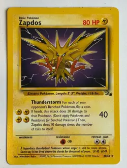 Zapdos 30/62 Fossil Set Rare Non-Holo WOTC Pokemon Card MP - Image 1