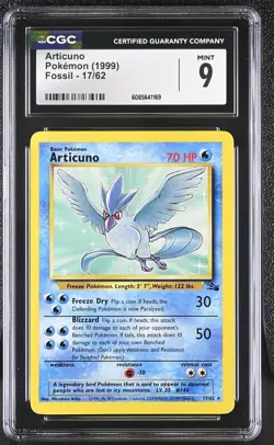CGC 9 MINT Articuno 1999 Fossil 17/62 Pokemon Card - Image 1