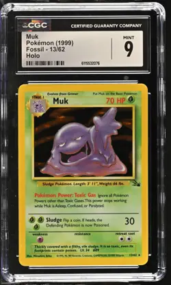 CGC 9 MINT Muk 1999 Fossil 13/62 Holo Pokemon Card - Image 1
