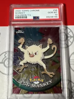 PSA 10 #56 Mankey 2000 Topps Chrome Pokemon TV Card 💎 Gem Mint Promo - Image 1