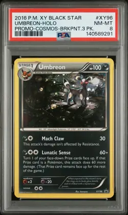 PSA 8 2016 POKEMON XY PROMO #XY96 UMBREON COSMOS-BRKPNT.3 PK. HD SWIRL 🌀 - Image 1