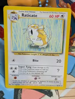 Raticate Rattata 40/102 Base Set 4th Print 1999-2000 Pokemon Card - Image 1