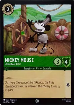 80/204 MICKEY MOUSE STEAMBOAT PILOT EN9 COMMON DISNEY LORCANA CARD - Image 1