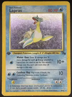 Pokemon TCG Lapras Holo Rare 1st Edition Fossil WOTC 10/62 MP - Image 1