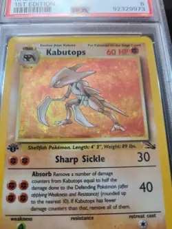 Pokemon Kabutops 9/62 Fossil Holo 1st Edition PSA 8 - Image 1