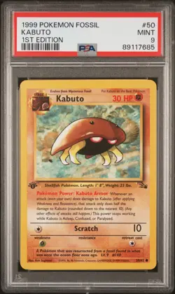 PSA 9 MINT 1999 POKEMON FOSSIL 50 KABUTO 1ST EDITION ENGLISH JUST GRADED - Image 1