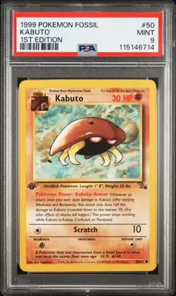 PSA 9 MINT 1999 POKEMON FOSSIL 50 KABUTO 1ST EDITION ENGLISH JUST GRADED - Image 5