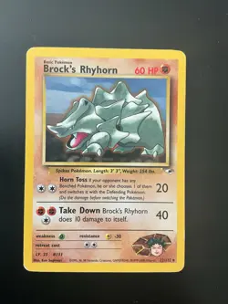 Pokemon Vintage Brock’s Rhyhorn Gym Heroes Card #22/132 2000 - Image 1